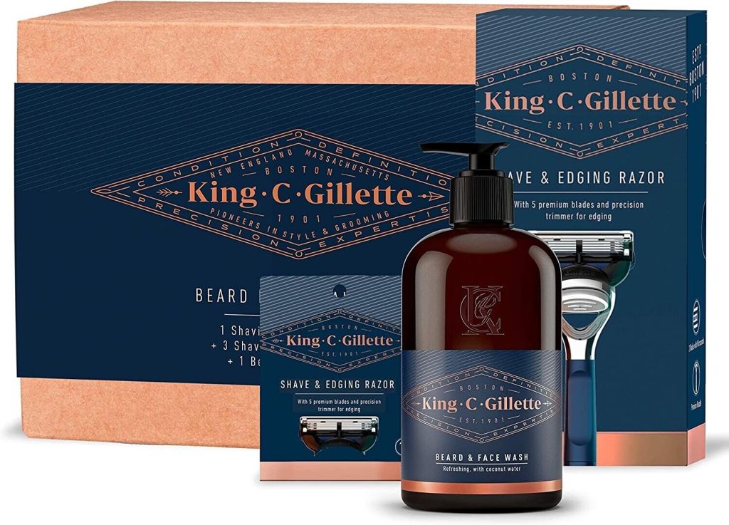 King C. Gillette Beard Grooming Kit for Men, Edging Razor + 3 Razor Blade Refill