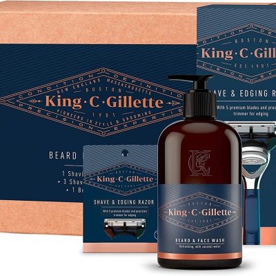 King C. Gillette Beard Grooming Kit for Men, Edging Razor + 3 Razor Blade Refill