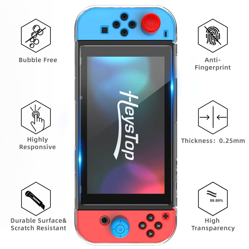HEYSTOP Case Compatible with Nintendo Switch Carry Case Pouch with Switch Cover Case HD Switch Screen Protector Thumb Grips Caps for Nintendo Switch Console Accessories
